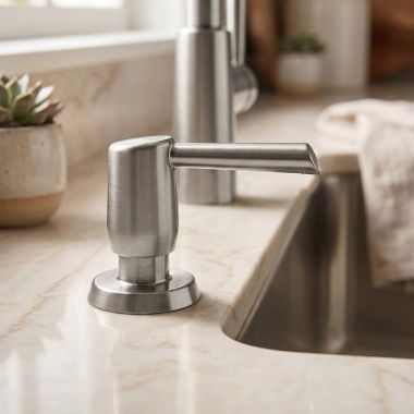 Click here to see  RP100736AR Delta Essa Metal Soap Dispenser, Arctic Stainless - RP100736AR