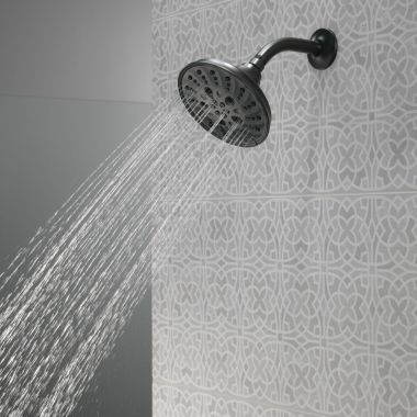 Click here to see Delta 52669-BL Delta H2Okinetic 5-Setting Traditional Raincan Shower Head, 1.75 GPM, Matte Black - 52669-BL