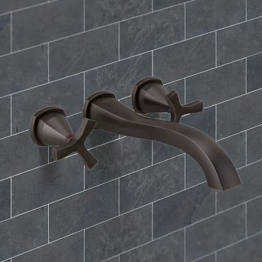 Click here to see Delta T57766-RBWL Delta Stryke Two-Handle Wall-Mount Tub Faucet Trim, Helo-Spoke Handles, 8 GPM, Venetian Bronze - T57766-RBWL
