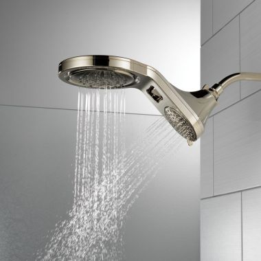 Click here to see Delta 58580-PN25-PK Delta 2.5 GPM 5-Setting Two-In-One Raincan Showerhead and Fixed Combo Shower, WaterSense Certified, Touch-Clean Nozzles, Polished Nickel - 58580-PN25-PK