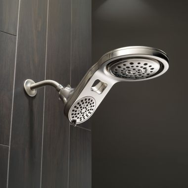 Click here to see Delta 58580-SS25-PK Delta Universal Showering HydroRain 5-Setting Two-In-One Raincan Shower Head, 2.5 GPM, Touch-Clean, Brilliance Stainless - 58580-SS25-PK