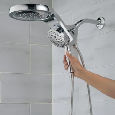 Click here to see Delta 58680-25 Delta HydroRain 5-Setting Two-In-One Shower Head with Handshower, H2Okinetic, MagnaTite Docking, 2.5 GPM, Chrome - 58680-25