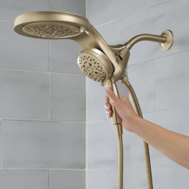 Click here to see Delta 58680-CZ25 Delta HydroRain 5-Setting Two-In-One Shower Head with Handshower, H2Okinetic, MagnaTite Docking, 2.5 GPM, Champagne Bronze - 58680-CZ25
