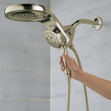 Click here to see Delta 58680-PN Delta HydroRain 5-Setting Two-In-One Shower Head with Handshower, 1.75 GPM, H2Okinetic, Touch-Clean, Polished Nickel - 58680-PN