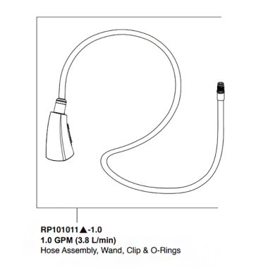 Click here to see Peerless RP101011-1.0 Peerless Parkwood Chrome Hose Assembly, Wand, Clip, and O-Ring Replacement Part For P7935LF Kitchen Faucet, 1.0 GPM - RP101011-1.0