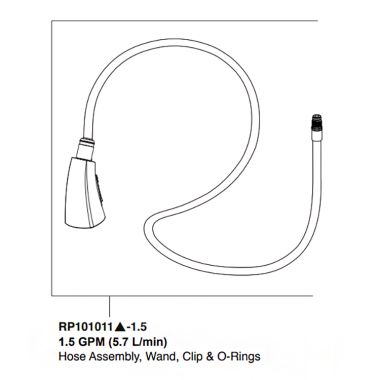 Click here to see Peerless RP101011-1.5 Peerless Parkwood Hose Assembly, Wand, Clip, and O-Ring Replacement Part For P7935LF Kitchen Faucet, 1.5 GPM, Chrome - RP101011-1.5