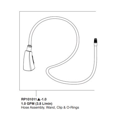 Click here to see Peerless RP101011SS-1.0 Peerless Parkwood Stainless Hose Assembly, Wand, Clip, and O-Ring Replacement Part For P7935LF Kitchen Faucet, 1.0 GPM - RP101011SS-1.0