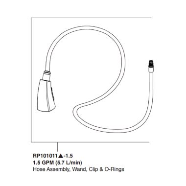 Click here to see Peerless RP101011SS-1.5 Peerless Parkwood Stainless Hose Assembly, Wand, Clip, and O-Ring Replacement Part For P7935LF Kitchen Faucet, 1.5 GPM - RP101011SS-1.5