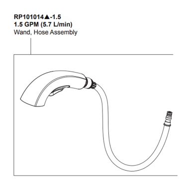 Click here to see Peerless RP101014SS-1.5 Peerless Parkwood Stainless Hose Assembly, Wand, Clip, And O-Ring Replacement Part For P6935LF Kitchen Faucet, 1.5 GPM - RP101014SS-1.5