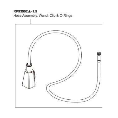 Click here to see Peerless RP93992BL-1.5 Peerless Xander Series Matte Black Wand Assembly with Hose, Clip, and O-rings, 1.5 GPM - RP93992BL-1.5