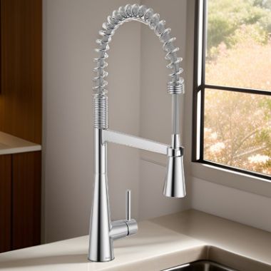 Click here to see Moen 5925 Moen Sleek Single Handle Pre-Rinse Spring Pulldown Kitchen Faucet, Chrome - 5925