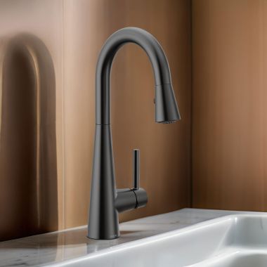 Click here to see Moen 7664BL Moen Sleek Single Handle Pull-Down Bar/Prep Faucet, Matte Black - 7664BL