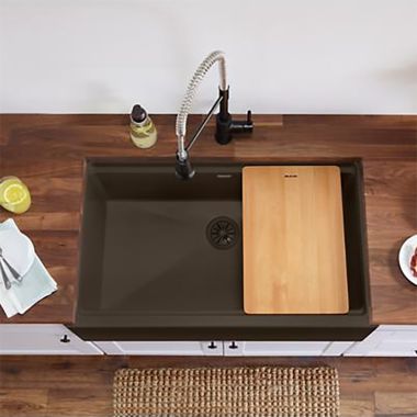 Click here to see Elkay LKPDQD1MC Elkay Quartz Perfect Drain Mocha 3-1/2in Polymer Disposal Flange with Removable Basket Strainer and Rubber Stopper - LKPDQD1MC