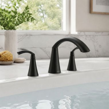 Click here to see  T373BL Moen Glyde Roman Tub Faucet Trim, Lever Handles, Matte Black - T373BL
