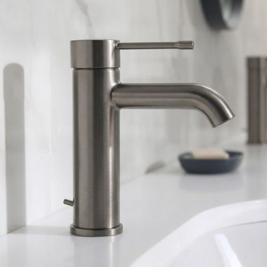Click here to see Grohe 23592A0A GROHE Essence One-Handle S-Size Bathroom Faucet, 1.2 GPM, Brass Body, Hard Graphite - 23592A0A