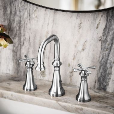 Click here to see Moen TS44103 Moen Colinet Two-Handle Widespread Lavatory Faucet, 1.2 GPM, Cross Handles, WaterSense, Chrome  - TS44103