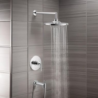 Click here to see Moen UTS32003 Moen Arris M-Core 3-Series Tub/Shower Faucet with 2.5 GPM Rain Shower, 1-Function, Single Lever Handle, M-PACT, Immersion, Chrome - UTS32003