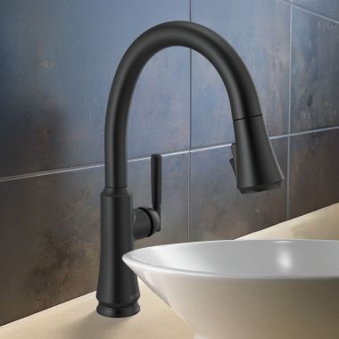 Click here to see Delta 9179-BL-DST Delta Coranto Kitchen Faucet, Pull-Down, DIAMOND Seal, MagnaTile Docking, ADA, 1.8 GPM, Matte Black - 9179-BL-DST