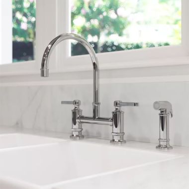 Click here to see Pfister LG31-TDC Pfister Port Haven Two-Handle Bridge Kitchen Faucet with Side Spray, 1.8 GPM, High-Arc Spout, Pfast Connect, Pforever Seal,Chrome - LG31-TDC