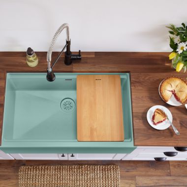 Click here to see Elkay LKPDQSMT Elkay LKPDQSMT Quartz Perfect Drain Removable Polymer Basket Strainer and Rubber Stopper, Mint Creme