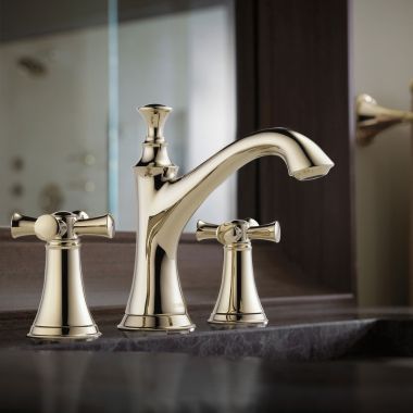 Click here to see Brizo 65305LF-PNLHP-ECO Brizo Baliza Two-Handle Widespread Deck-Mount Brilliance Polished Nickel Bathroom Faucet with Metal Pop-Up, 1.2 GPM, Three-Hole, Less Handles - 65305LF-PNLHP-ECO