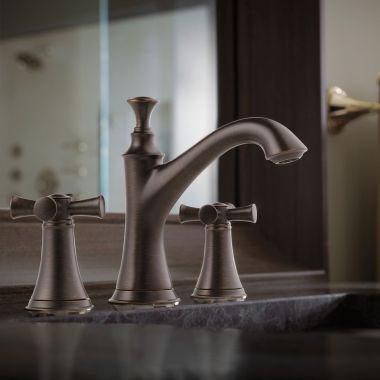 Click here to see Brizo 65305LF-RBLHP-ECO Brizo Baliza Two-Handle Widespread Deck-Mount Venetian Bronze Bathroom Faucet with Metal Pop-Up, 1.2 GPM, Three-Hole, Less Handles - 65305LF-RBLHP-ECO