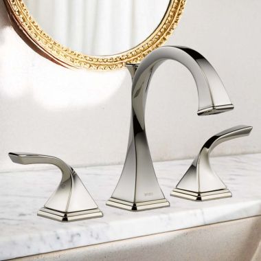 Click here to see BRIZO 65330LF-PN Brizo Virage Two-Handle Widespread Bathroom Faucet With Metal Pop-Up, Three-Hole, 1.5 PGM, Brilliance Polished Nickel - 65330LF-PN