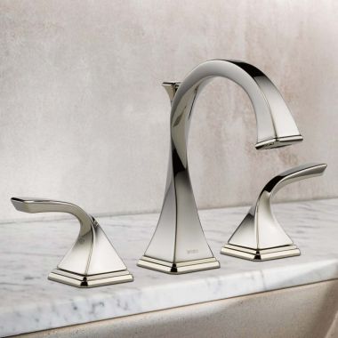 Click here to see Brizo 65330LF-PN Brizo Virage Two-Handle Widespread Brilliance Polished Nickel Bathroom Faucet with Metal Pop-Up, 1.5 GPM, Three-Hole, Ceramic Cartridge - 65330LF-PN
