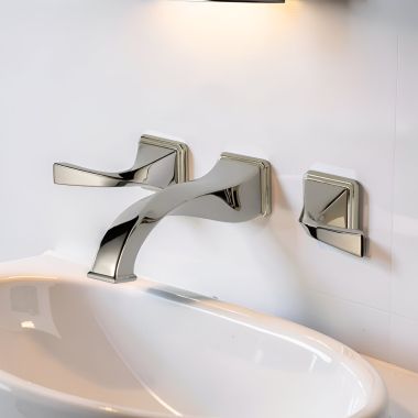 Click here to see BRIZO 65830LF-PN Brizo Virage Two-Handle Wall-Mount Bathroom Faucet With Metal Grid Strainer And Overflow, 1.5 GPM, Brilliance Polished Nickel - 65830LF-PN