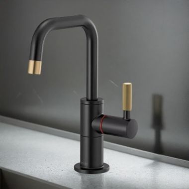 Click here to see Brizo 61353LF-H-BLGL Brizo Litze Instant Hot Water Faucet with Square Spout and Knurled Handle, 1.0 GPM, Matte Black/Brilliance Luxe Gold - 61353LF-H-BLGL