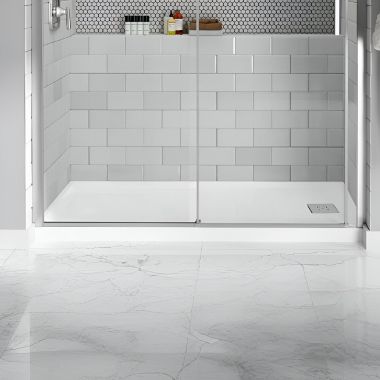 Click here to see American Standard A8001L-LHO.020 American Standard Studio 60in x 30in White Single Threshold ADA Shower Base With Left-Hand Outlet, Acrylic Surface - A8001L-LHO.020