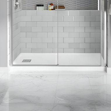 Click here to see American Standard A8002L-LHO.020 American Standard Studio 60in x 32in White Single Threshold ADA Shower Base With Left-Hand Oullet, Acrylic Surface - A8002L-LHO.020