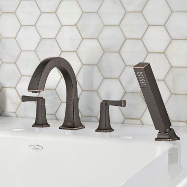 Click here to see American Standard T353901.278 American Standard Townsend Two-Handle Legacy Bronze Roman Tub Faucet Trim with Hand Shower, Diverter, Metal Lever Handles, Brass - T353901.278