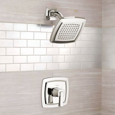 Click here to see American Standard TU353501.013 American Standard Townsend Shower Faucet with Square Rain Showerhead and Lever Handle, Pressure Balance Cartridge, 2.5 GPM, Polished Nickel - TU353501.013