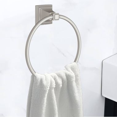 Click here to see American Standard 7455190.295 American Standard Town Square S Wall Mounted Towel Ring with Bushing and Concealed Mounting, Brushed Nickel - 7455190.295