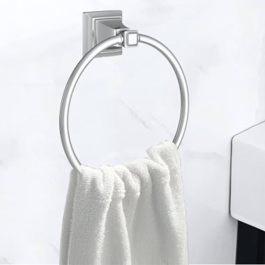 Click here to see American Standard 7455190.002 American Standard Town Square S Wall Mounted Towel Ring with Bushing and Concealed Mounting, Metal Constructed, Chrome - 7455190.002