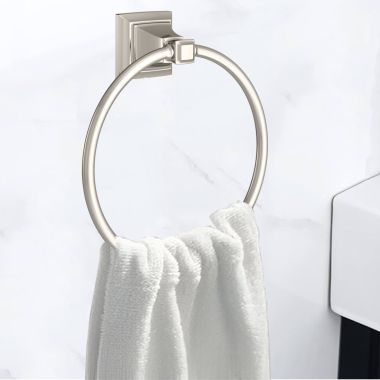 Click here to see American Standard 7455190.013 American Standard Town Square S Wall Mounted Towel Ring with Bushing and Concealed Mounting, Metal Constructed, Polished Nickel - 7455190.013