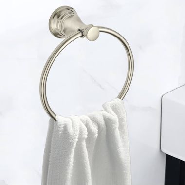 Click here to see American Standard 7052190.295 American Standard Delancey Wall Mounted Towel Ring, Metal Constructed, Brushed Nickel - 7052190.295