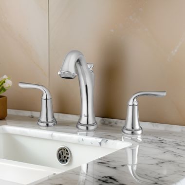 Click here to see American Standard 7106801.002 American Standard Patience 7in Two-Handle Widespread Polished Chrome Bathroom Sink Faucet with Speed Connect Pop-Up Drain, 1.2 GPM, WaterSense - 7106801.002
