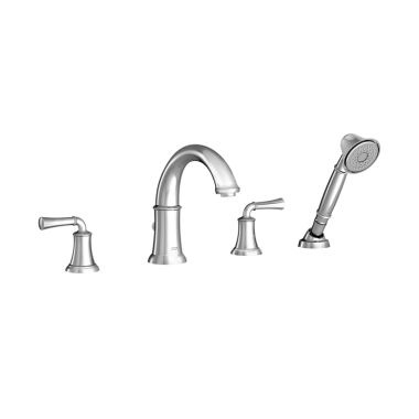 Click here to see American Standard T420901.002 American Standard Portsmouth 7in Two-Handle Polished Chrome Roman Tub Filler Trim with Personal Shower, ADA-Compliant - T420901.002
