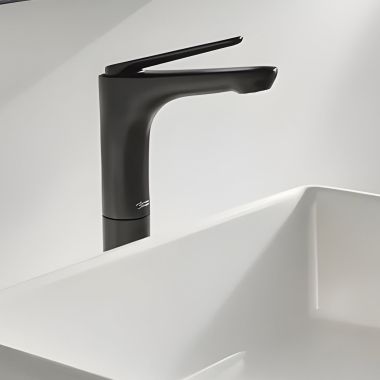 Click here to see American Standard 7105152.243 American Standard Studio S Single-Hole One-Handle Matte Black Vessel Sink Faucet with Metal Grid Drain, ADA, 1.2 GPM - 7105152.243