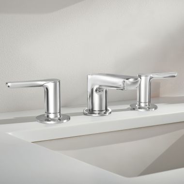 Click here to see American Standard 7105857.002 American Standard Studio S Two-Handle Widespread Chrome Lavatory Faucet , Metal Lever Handles, 1.2 GPM, WaterSense - 7105857.002