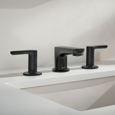 Click here to see American Standard 7105857.243 American Standard Studio S Two-Handle Widespread Matte Black Lavatory Faucet, Lever Handles, 1.2 GPM, WaterSense - 7105857.243