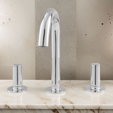 Click here to see American Standard 7105821.002 American Standard Studio S Two Handle Widespread Chrome Lavatory Faucet, Metal Lever Handles, 1.2 GPM, WaterSense - 7105821.002