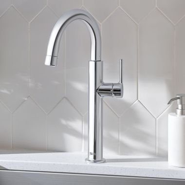 Click here to see American Standard 4803410.002 American Standard Studio S Polished Chrome Single-Handle Pull-Down Bar Faucet with Retractable Spray Head, 1.5 GPM - 4803410.002