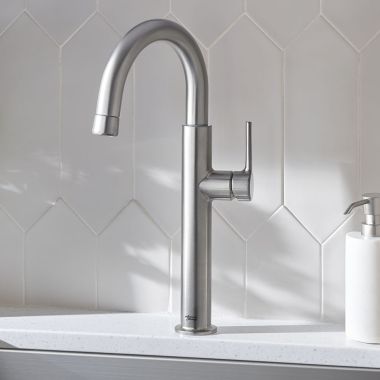 Click here to see American Standard 4803410.075 American Standard Studio S Stainless Steel Single-Handle Pull-Down Bar Faucet with Retractable Spray Head, 1.5 GPM - 4803410.075