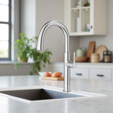 Click here to see American Standard 4803300.075 American Standard Studio S Single Handle Pull-Down Kitchen Faucet, Drip-Free, Dual Spray, 1.8 GPM, Stainless Steel - 4803300.075