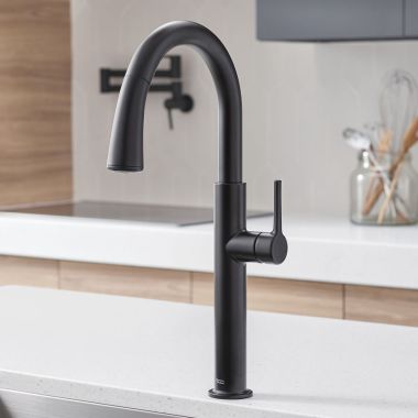 Click here to see American Standard 4803300.243 American Standard Studio S Pull-Down Dual Spray Kitchen Faucet, 1.5 GPM, Matte Black - 4803300.243