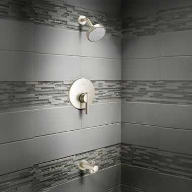 Click here to see American Standard TU430508.295 American Standard Berwick Water Saving Brushed Nickel Tub and Shower Trim Kit with Pressure Balance Cartridge, 1.75 GPM - TU430508.295