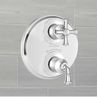 Click here to see American Standard T052740.002 American Standard Delancey Two-Handle Thermostatic Polished Chrome Shower Valve Only Trim - T052740.002